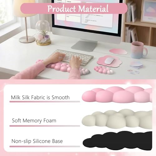 Cloud Mouse Pad Keyboard Wrist Rest for Mouse 4PCS Mini Small Desk Mat Pad Set Memory Foam Non-Slip Cute Ergonomic Gaming Mouse Wrist Support for Computer Home Office Gradient Pink - Image 6