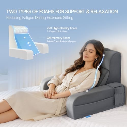 Kayfia Reading Pillow, Gel Memory Foam Back Rest Pillow, 19", Gray - Image 3