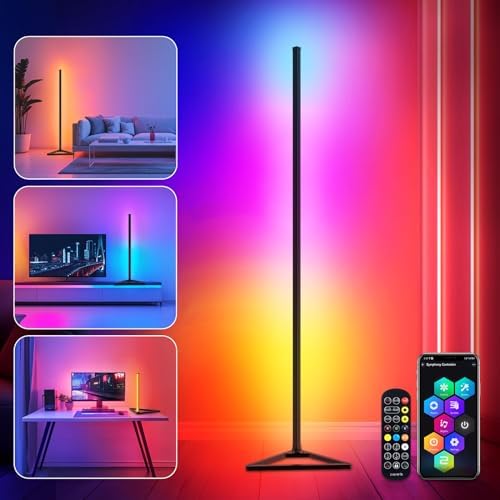 RGBIC Floor Lamp,16 Million Colors LED Floor Lamps 141 cm Lamps for Living Room with Music Sync,Standing Lamp with App and Remote Control,Gaming Ambient Lighting Corner Lamp Bedroom Decor by HandSonic