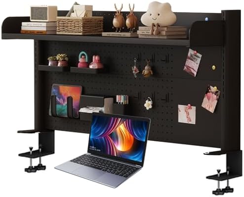 Pegboard Wall Organizer Panels.Clamp-On Desk Shelf, 2-Tier Pegboard Display Rack for Home Office, Dorm, Gaming Setup - 23.6in Black Desktop Storage Solution by Unknown
