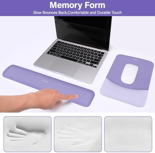 MOSISO Wrist Rest Support Mouse Pad & Keyboard Set, Purple | Rectangular Ergonomic Mousepad, Non-Slip Base, Home/Office Pain Relief & Easy Typing, Neoprene Cloth & Raised Silicone Lining - Image 4