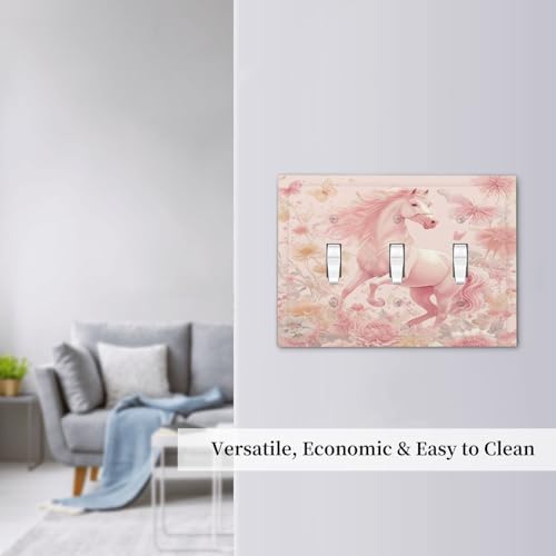 Decorative Light Switch Cover Plate Fantastical Pink Horse and Flowers 3 Gang Wall Plate Triple Toggle Switch Plate Covers 3 Hole Electrical Switchplate Dimmer Faceplate for Bedroom Decor - Image 7