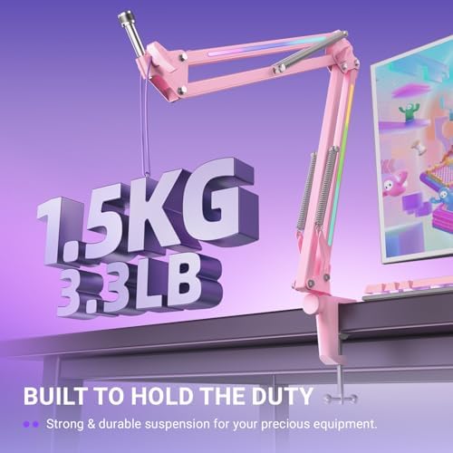 FIFINE AmpliGame BM38P Metal RGB Microphone Boom Arm for Gaming Streaming - Image 2