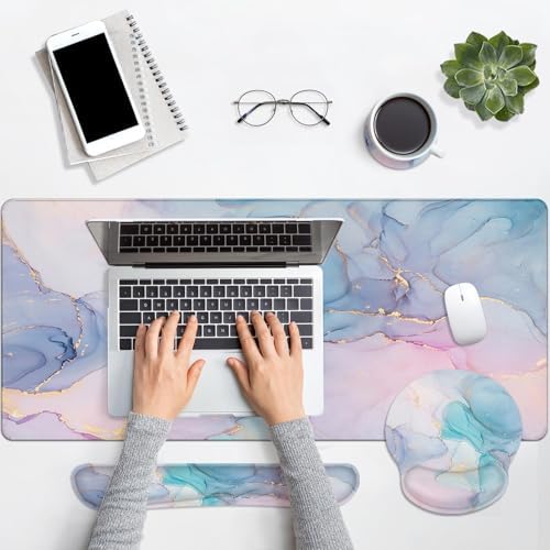 Arttown Keyboard Mouse Pad Set, 4 in 1 Desk Mat Set Marble Gradient - Image 7