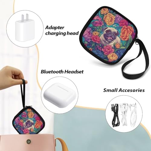 Floral Headphones Carrying Case, Cute Puppy Print Travel Portable Storage Bags for Bluetooth Wireless Headphones, Cords, Cable, Earbuds, Charger, USB Flash Driver, MP3 - Image 6