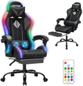 HOFFREE LED Gaming Chair with Massage RGB Lights Computer Game Chair-Grey | Ergonomic Reclining Gamer Chair with Footrest High Back Video Game Chair with Adjustable Lumbar Support Linkage Armrest by HOFFREEOfficial