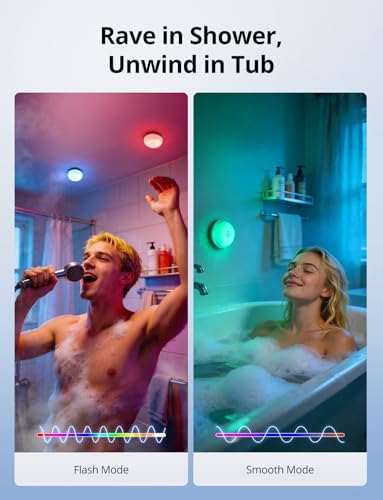 Combuh Rechargeable RGB Ambient Shower Light Waterproof Inside, 15 Color Changing Mood Lighting for Bathroom Bathtub IP65 Waterproof Cordless Battery Operated Stick on Lamp with Remote(Black 2 Pack) - Image 3