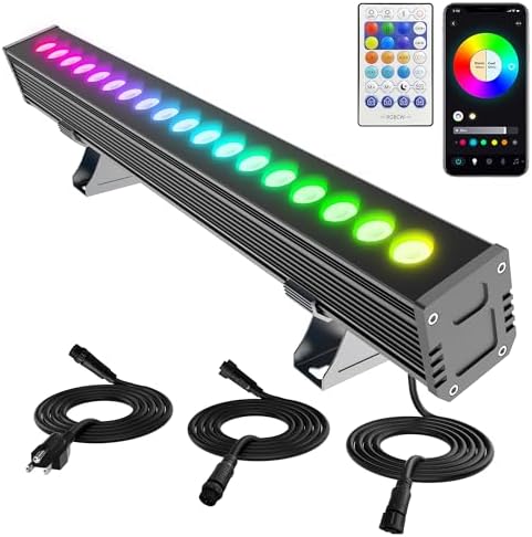 Smart Wall Washer Light Bar 20in RGBCW – Linkable Waterproof LED Light for Indoors/Outdoors with App/Voice Control, 16M Colors, Dimmable, Music Sync, 50 Scene Modes, Timer, AC120V by ProfessionalRGBWLEDSupplier