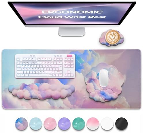 Premium Quality Cloud Wrist Rest Keyboard, Mouse Pad, Wrist Rest Pad, Wrist Rest for Computer Keyboard, Cloud Drink Coaster and Mouse Pad by TheTrulyCharter