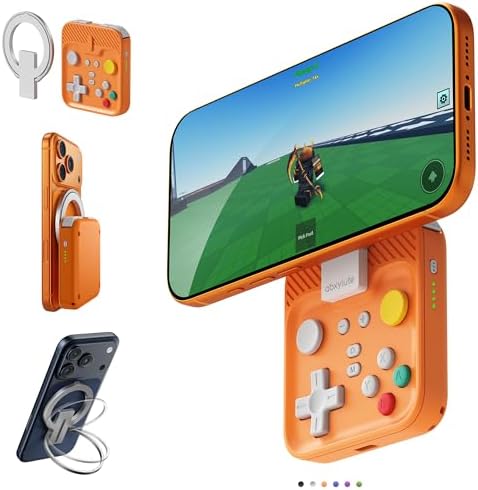abxylute M4 Snap-On Mobile Gaming Controller for Android & iPhone, Switch 1&2, Portable Bluetooth Controller, Pocket-Sized Retro Arcade Phone Gamepad Kickstand, Dual Joystick Turbo Pro Gaming Magnetic (Orange) by abxylute