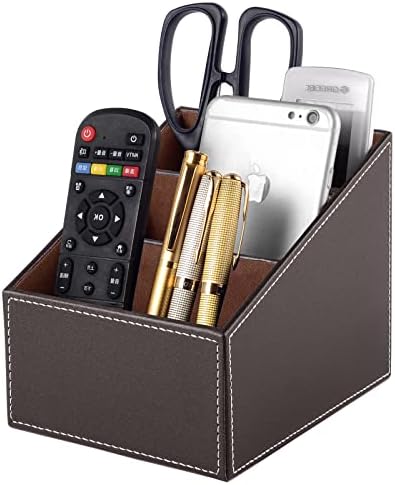 TV Remote Control Organizer/Caddy with 3 Compartments,PU Leather Remote Holder Bedside Table Top, Storage Box, Mobile Phone and Media Accessory Storage,Desk Organizers(brown) - Image 2