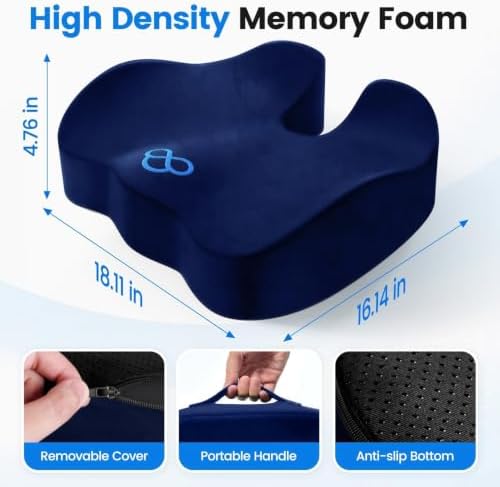 Seat Cushion, Non-Slip Memory Foam Chair Cushion for Taibone, Blue/Large | Chair Pillow with Handles for Car Office Chair, Tailbone/Sciatica Easing& Post-Surgery Recovery Chair Cushion - Image 2