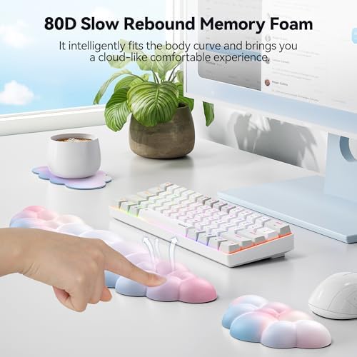 TECKNET Cloud Keyboard Wrist Rest Set, Cloud Wrist Rest with Non-Slip Base, PU Leather Wrist Pad for Keyboard with Ergonomic Memory Foam for Computer Laptop Office Gaming and Pain Relief, Rainbow - Image 3