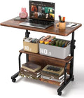 QZMDSM Portable Rolling Desk on Wheels Adjustable Height Desks for Small Spaces, 32" Computer Desk Drafting Tables with Storage Shelves for Home Office Rustic by QZMDSM