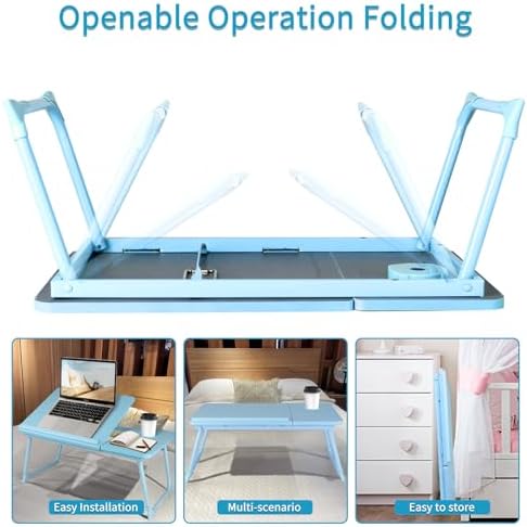 CloudTrip Laptop Desk for Bed or Couch, Lap Desk, Home office Desks, Breakfast Tray Desk, Desk with Cup Holder, Watching Movies in Bed, laptop stand for bed, Lap Desk, Fordable Legs Desk (blue) (Blue) - Image 4