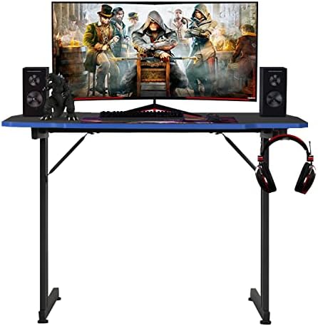 BestOffice Gmaing Desk Z Shaped 39.4in Computer Gaming Workstation Ergonomic Gaming Table with Headphone Hook for Game Players, Blue by BestOffice