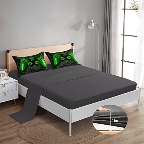 ROWADALO 5 Pieces Bed in A Bag Gamer Bedding Set for Boys Kids Adult Gaming Comforters Set,Boys Bed in A Bag Set Twin Size Comforter with Fitted Sheet Flat Sheet Pillowcase pillowsham,DJTH5026Twin - Image 3