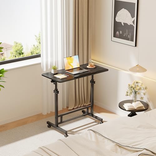 Furist Small Standing Desk Adjustable Height 32 Inch Mobile Sit Stand up Desk Portable Rolling with Wheels Standing for Walking pad Treadmill Black - Image 2