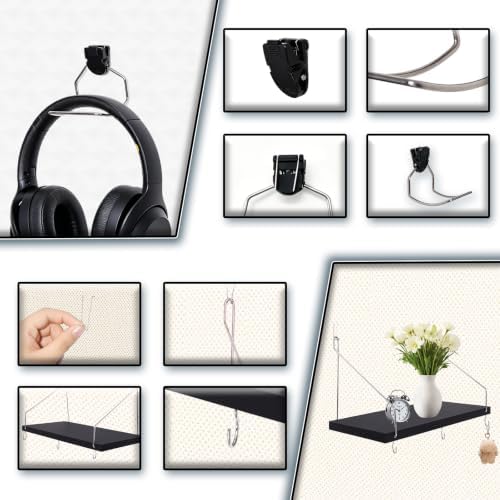 Fabric Wall 2 Pack Wooden black Cubicle Shelf with 1 Headphone Stand Hanging Silver Hanger, Office Organizer Accessories, Women Men Desk Organizer Stylish Ations Holder, Desk Work Space Storage Hook - Image 4