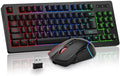 BlueFinger Wireless Keyboard and Mouse Combo, Long Lasting Rechargeable Battery 87 Keys RGB Rainbow Backlit Gaming Keyboard & Ergonomic Light Up Gaming Mouse for Mac Laptop Computer PC Gamer by BlueFinger