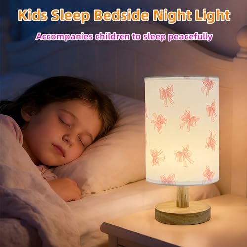 Pink Bow Bedside Table Lamp for Bedroom,Kids Room Decorative Lights 3 Colors Dimmable Nightstand Night Light with Flaxen Fabric Shade Desk Lamp for Girls Boys Birthday Gifts for Home Living room Decor - Image 4
