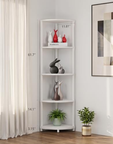 Corner Shelf with LED Light, 5 Tier Smart Color Changing Floor Lamp with Remote, 62" Display Shelf Bookshelf Narrow Storage Rack Standing Lamp for Living Room Bedroom Home Office Decor, White - Image 6