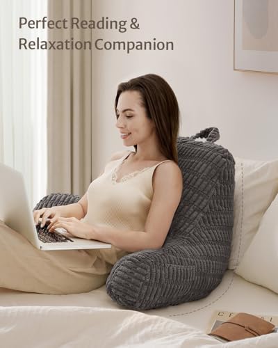Blissful Diary Reading Pillow, Large Backrest Pillow with Shredded Memory Foam for Adult & Children, Designed for Bed and Couch Sitting Up, Includes Arms, Pockets and Washable Cover, Dark Gray - Image 6