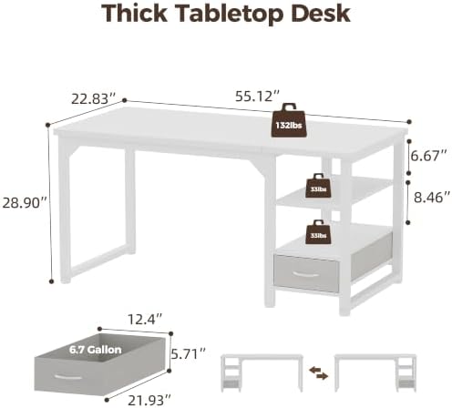 Mericonia 54" Reversible Computer Desk with Drawer, 1" Thick Office Desk - Image 2
