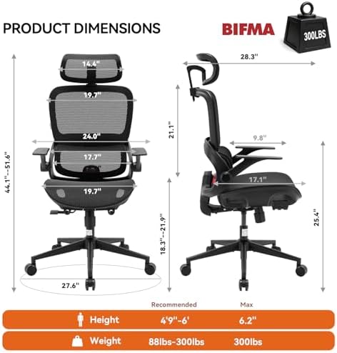 SIHOO B100 Mesh Office Chair, Comfy Ergonomic Office Chair | Mesh Office Chair with Adaptive Lumbar Support, Desk Chair with Wide Headrest, 300 LBS Black - Image 2