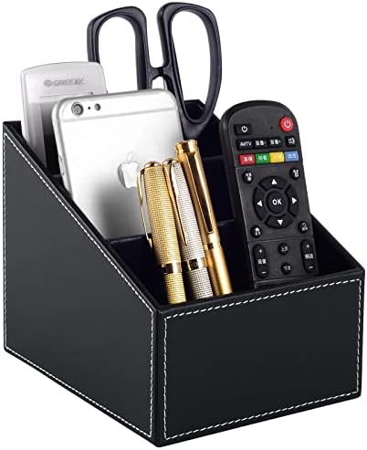 Fashionable PU Leather TV Remote Control Holder with 3 Compartments, Storage Rack, Storage Box, Media Accessory Storage, Desk Organizers (black) by RHCSZ