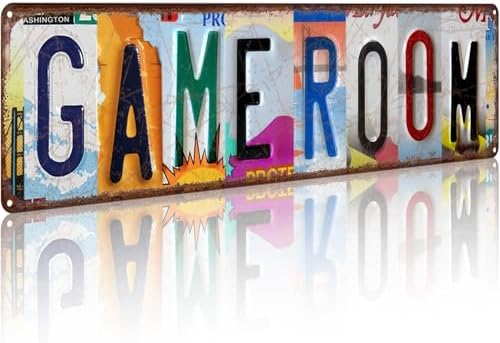 Game Room Vintage Metal Tin Sign, License Plate Style Wall Decor, Colorful Retro Design 4×16 Inch (26001) by Funnysign
