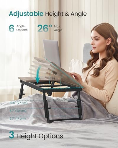 SONGMICS Bed Laptop Desk, Folding Bed Table Adjustable Angle and Height - Image 3