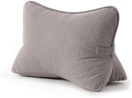 Pat. Pend. Corduroy Lumbar Support Pillow for Watching TV, Reading & Gaming, Triangle Cushion for Sofa, Armchair, Couch or Bed, Removable Washable Cover, Light Gray by Ailuteie