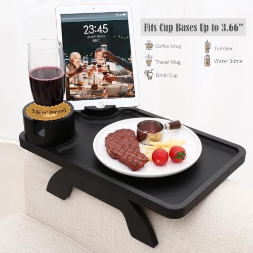 Nnewvante Couch Armrest Table 3 in 1 Bamboo Sofa Arm Clip-on Tray, Black - Image 2