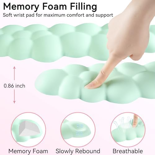 Sushret Cloud Wrist Rest for Computer Keyboard and Mouse Pa, Light Green | Memory Foam, Leather, 4-in-1 Cloud Keyboard Wrist Rest Set with Ergonomic Support for Arm and Palm Cushion, Gaming/Work Setup - Image 4