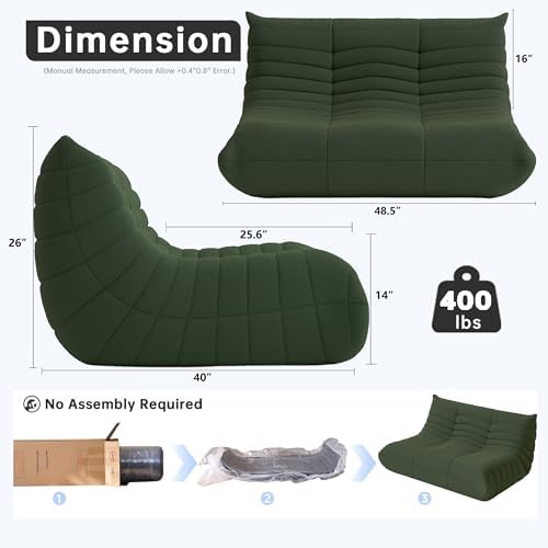 WHGBJA Loveseat Bean Bag Chair for Adults, Comfy Beanbag with Memory Foam | Floor Sofa Chair for Gaming, Reading, Bedroom, Living Room, Boneless, Ergonomic - Image 2