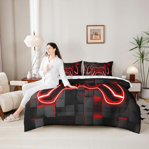 Feelyou Kids Gamer Queen Comforter Set Sheets 7 Piece Red Black Bedding Set - Image 6