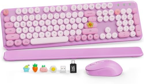 Wireless Keyboard and Mouse, Round Keycaps, Magnetic Wrist Rest, Lilac by SABLUTE