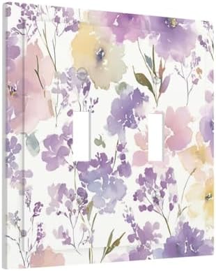 Decorative Light Switch Cover Plate Purple Floral Watercolor Wildflower 2 Gang Switch Plate Covers Double Toggle Wall Plate Dual Device Electrical Switchplate Dimmer Faceplate Bedroom Decor - Image 2