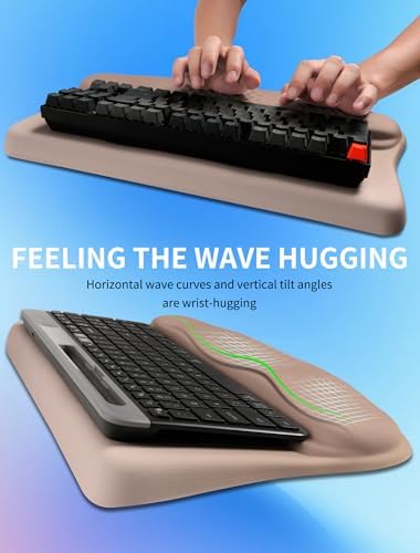 Ergonomic Wave Wrist Rest with Keyboard Stand, Cushioned Palm Rest, Comfortable Integrated Memory Foam for Natural Typing and Relieve Wrist Pain, Gradient Sand Color - Image 4