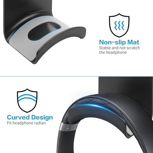YAODHAOD Headset Hanger Holder Wall Mount, Sticky Headset Stand Holder Clip Under Desk for All Headphone/Controller (Black,Wall-Mounted) - Image 4