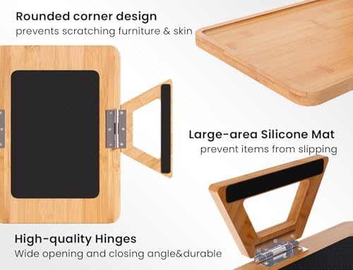 2 Pack Bamboo Couch Arm Tray,Folding Sofa Armrest Table（Natural） - Image 2