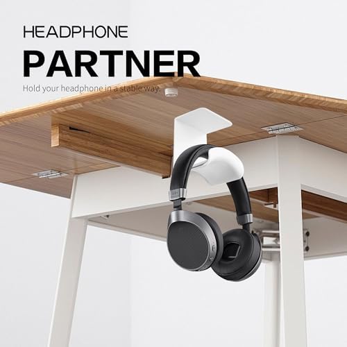 YAODHAOD Headset Hanger Holder Wall Mount, Sticky Headset Stand Holder Clip Under Desk for All Headphone/Controller (White,Hanging Style) - Image 3