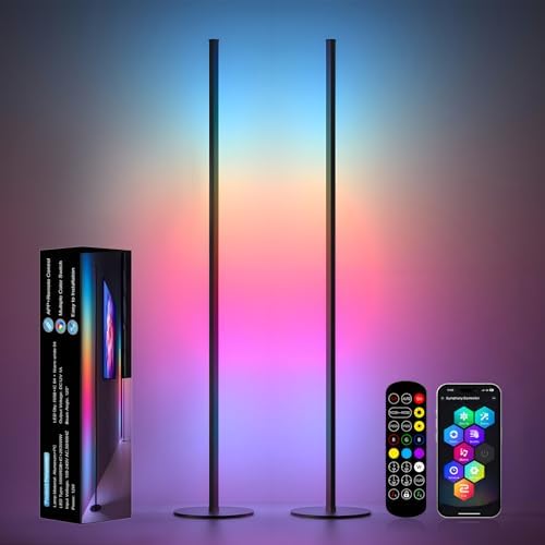 Corner Floor Lamp 1 Pair, LED Corner Lamp with Reomte, APP Control 16 Million DIY Color, Music Sync, Timing, Color Changing Ambient Lights for Living Room, Bedroom, Gaming(One Adaptor, Y Type Cord) by Eastfine