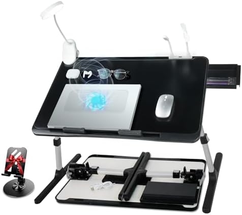 iXTRA Adjustable Laptop Lap Desk with Cooling Fan USB Light for Adults 60 * 40cm,Black by IXTRA