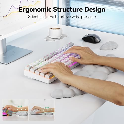 TECKNET Cloud Keyboard Wrist Rest Set, Cloud Wrist Rest with Non-Slip Base, PU Leather Wrist Pad for Keyboard with Ergonomic Memory Foam for Computer Laptop Office Gaming and Pain Relief, Grey - Image 3