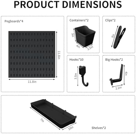SHGJ&SOFT Peg Board Wall Organizer Panels, 22pcs - Includes 4 Black Pegboards & Accessories, Plastic Pegboard for Home，Office, Craft Room, Gaming Setup, 24″×24″, Wall Mount Display Pegboard Panel Kits - Image 2