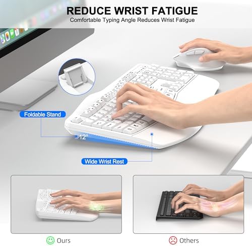 Wireless Keyboard and Mouse Combo, 2.4G Ergonomic Wave Keys(White) - Image 3