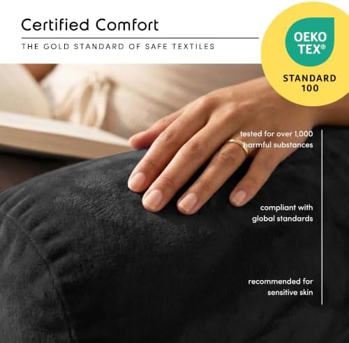 Nestl Reading Pillow for Bed, Back Pillow for Sitting Up in Bed, Black | 18” Backrest Pillow with Arms, Adjustable Support, Shredded Memory Foam Fill, OEKO-TEX, College Dorm Essentials for Adults - Image 5