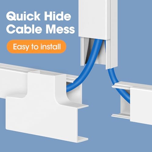 250in Cord Hider Kit, Cord Covers for Wires on Wall, Paintable Cable Raceway, Cord Hider for Wall Mount tv, tv Cable Hider Wall kit, Wire Covers for Cords, 16X L15.75 X W0.96in X H0.57in, White - Image 5
